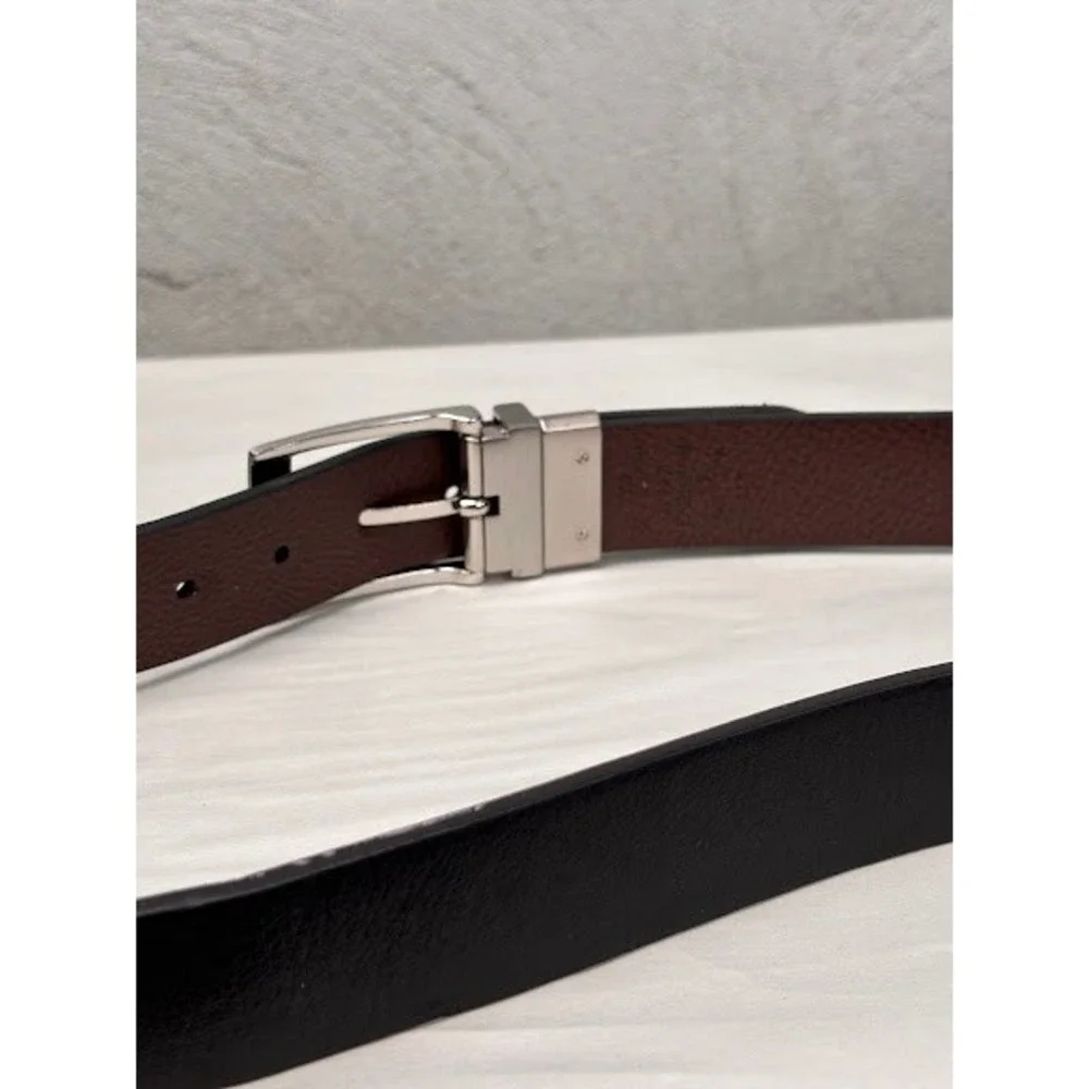 Mens Reversible Leather Belt Black Brown Silver Swivel Buckle Size 40 1633